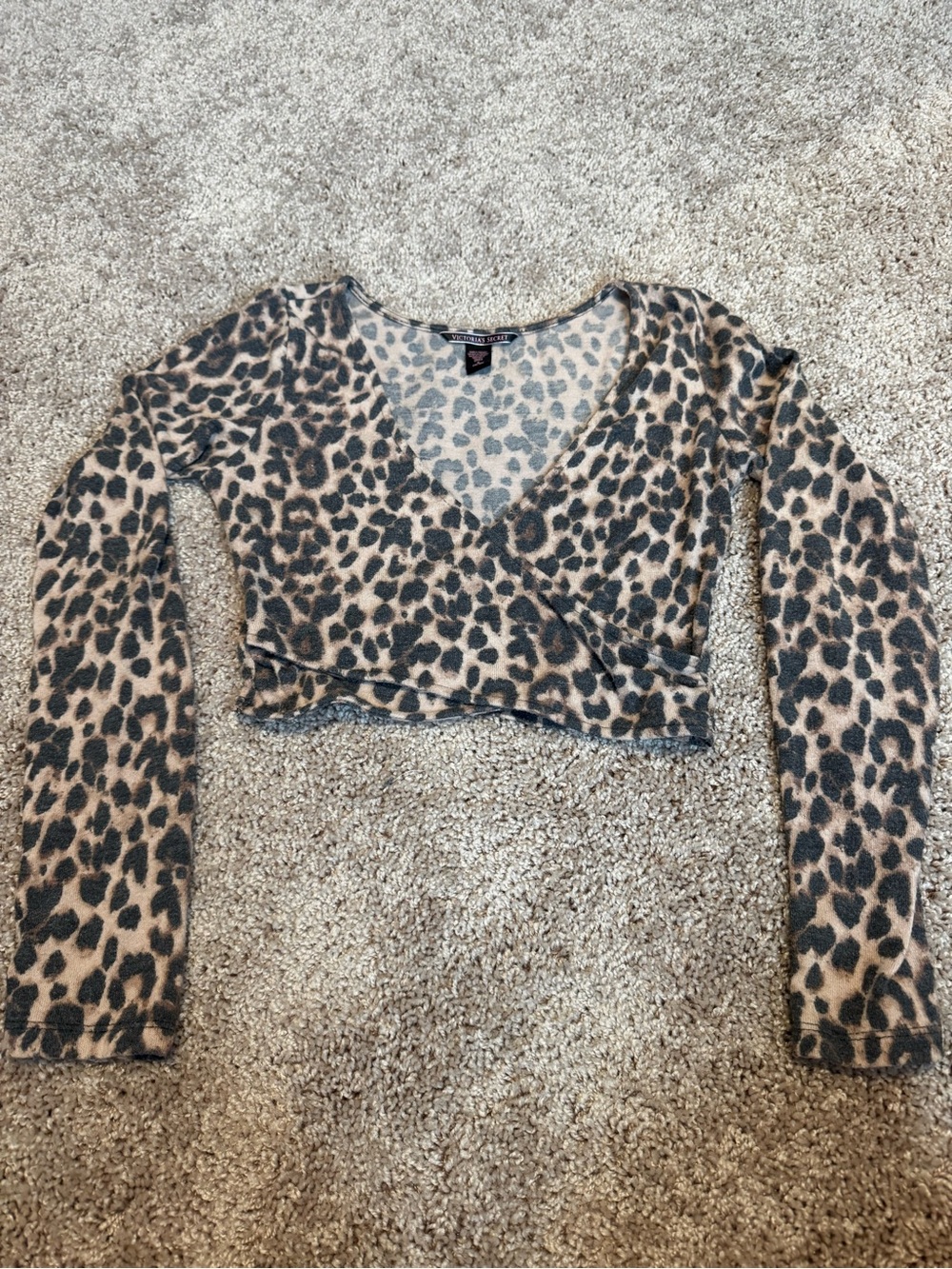 Victoria's Secret Leopard Print Cropped Wrap Top - Tan and Black